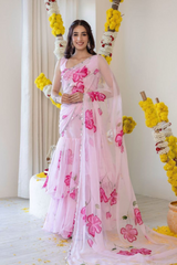 Lehenga Saree with Ruffle Work & Digital Print | Designer Party Wear.