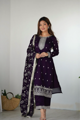 Premium Designer Bright Colour Kurti-Pant-Dupatta Pair