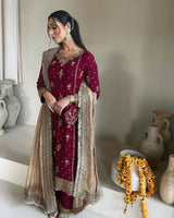 FANCY FAUX GEORGETTE OUTFIT WITH SEQUENCE EMBROIDERY