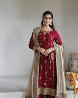 FANCY FAUX GEORGETTE OUTFIT WITH SEQUENCE EMBROIDERY