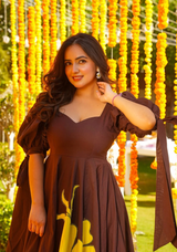 Brown Floral Statement Maxi Dress