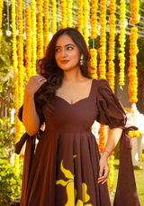 Brown Floral Statement Maxi Dress