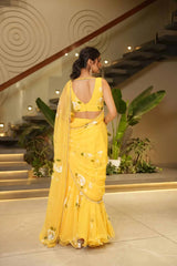 Sunshine Bloom Yellow Floral Georgette Saree
