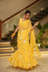 Lehenga Saree with Ruffle Work & Digital Print | Designer Party Wear.