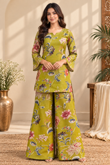 Olive Bloom Floral Printed Kurta Palazzo Set