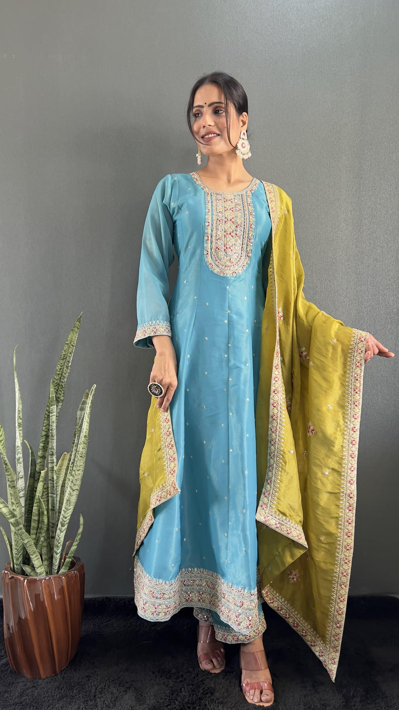 Elegant Sky Blue Anarkali Suit with Exquisite Embroidery Rudraa Creatives Elegant Sky Blue Anarkali Suit with Exquisite Embroidery Rudraa Creatives