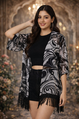 Abstract Printed Kimono Shrug
