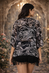 Abstract Printed Kimono Shrug