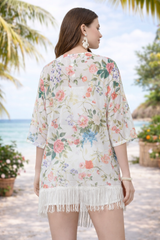 🌸 Tropical Floral Sheer Kimono Cover-Up