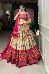 This elegant lehenga set is a true celebration of heritage and sophistication, perfect for weddings.