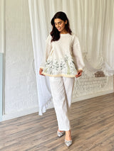 White Botanical Embroidered Co-ord Set | Festive & Casual Wear