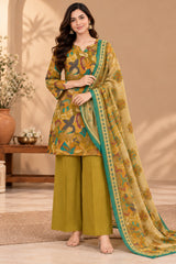 Floriva Olive || Floral Printed Kurta Palazzo Set with Dupatta