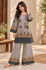 Sanvi || Grey Floral Printed Colour Block Kurta Palazzo Co-Ord Set