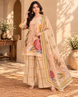 Creaminess || Cream Floral Printed Kurta Palazzo Set with Dupatta