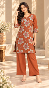 Rivayat Rust || Floral Printed Kurta Palazzo Set