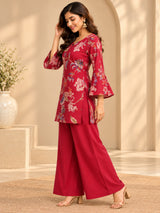 Avira Pink || Floral Printed Kurta Palazzo Set