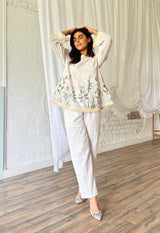 White Botanical Embroidered Co-ord Set | Festive & Casual Wear