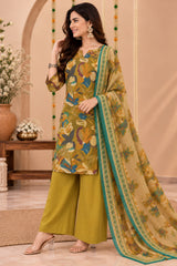 Floriva Olive || Floral Printed Kurta Palazzo Set with Dupatta