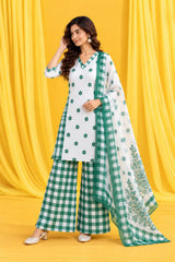 Vihana || White & Green Floral Printed Kurta Palazzo Set with Dupatta