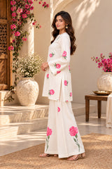 BLOSSOM || Rose Bloom White Floral Printed Kurta Palazzo Set