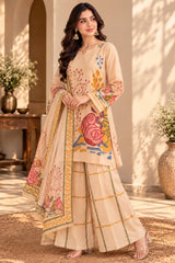 Creaminess || Cream Floral Printed Kurta Palazzo Set with Dupatta
