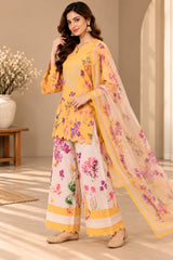 Yellow Garden || Floral Printed Kurta Palazzo Set with Dupatta