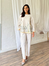 White Botanical Embroidered Co-ord Set | Festive & Casual Wear