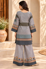 Sanvi || Grey Floral Printed Colour Block Kurta Palazzo Co-Ord Set