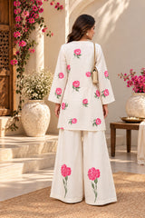 BLOSSOM || Rose Bloom White Floral Printed Kurta Palazzo Set