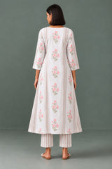 KESHVI || Women White & Pink Floral Printed Kurta Set with Trousers