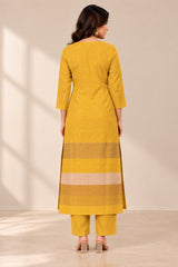 Mausam || Mustard Yellow Colour Block Straight Kurta Pant Set for Women