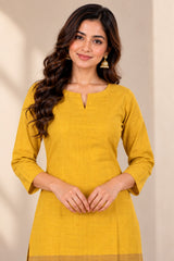 Mausam || Mustard Yellow Colour Block Straight Kurta Pant Set for Women