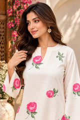 BLOSSOM || Rose Bloom White Floral Printed Kurta Palazzo Set