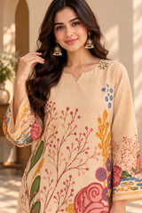 Creaminess || Beige Artistic Floral Printed Kurta Palazzo Co-ord Set