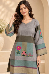 Zehra || Grey & Sage Green Floral Printed Kurta Palazzo Co-Ord Set