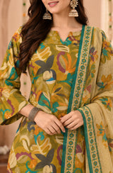 Floriva Olive || Floral Printed Kurta Palazzo Set with Dupatta
