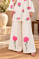 BLOSSOM || Rose Bloom White Floral Printed Kurta Palazzo Set