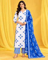 Roop || White & Royal Blue Floral Printed Kurta Palazzo Set with Dupatta
