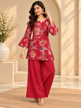 Avira Pink || Floral Printed Kurta Palazzo Set
