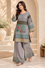Zehra || Grey & Sage Green Floral Printed Kurta Palazzo Co-Ord Set