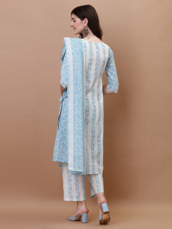 Designer Cotton Printed Kurta Set with Dupatta