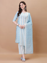 Designer Cotton Printed Kurta Set with Dupatta