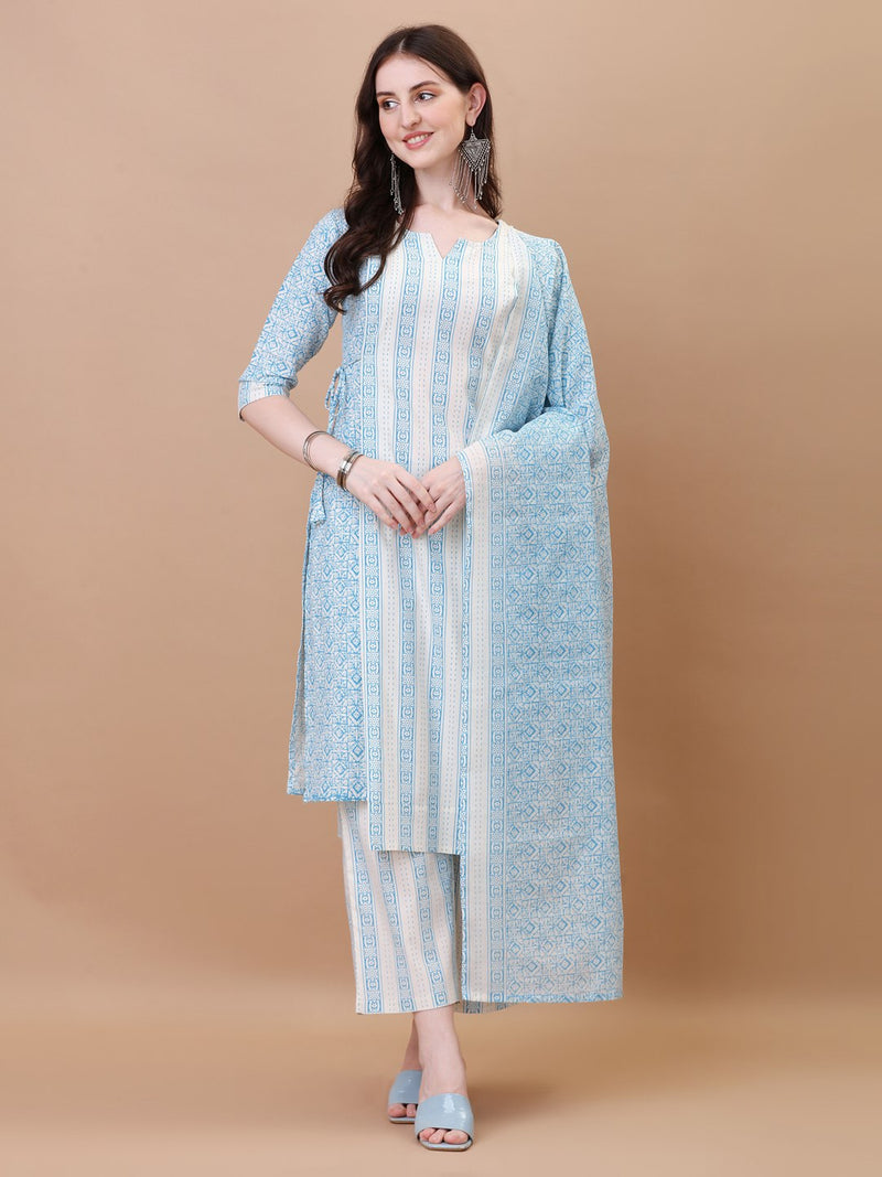 Designer Cotton Printed Kurta Set with Dupatta