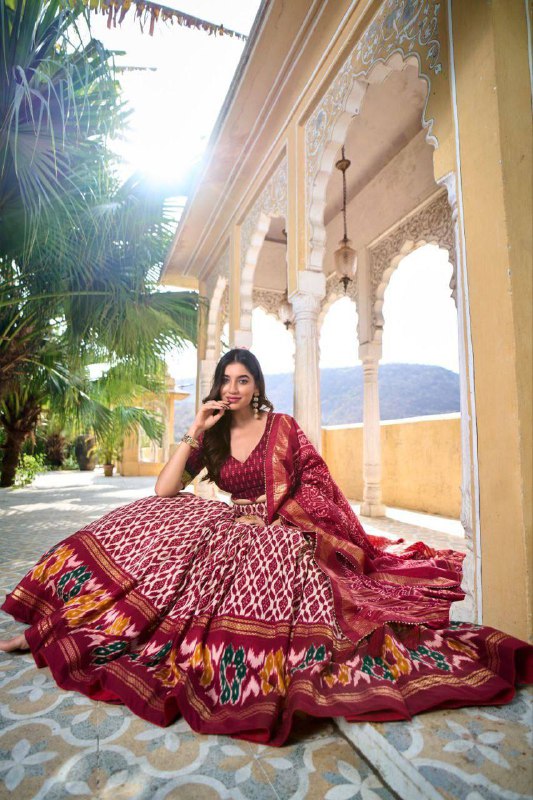Tussar Silk Lehenga Set with Ikkat Patola Print & Foil Work – A Timeless Masterpiece