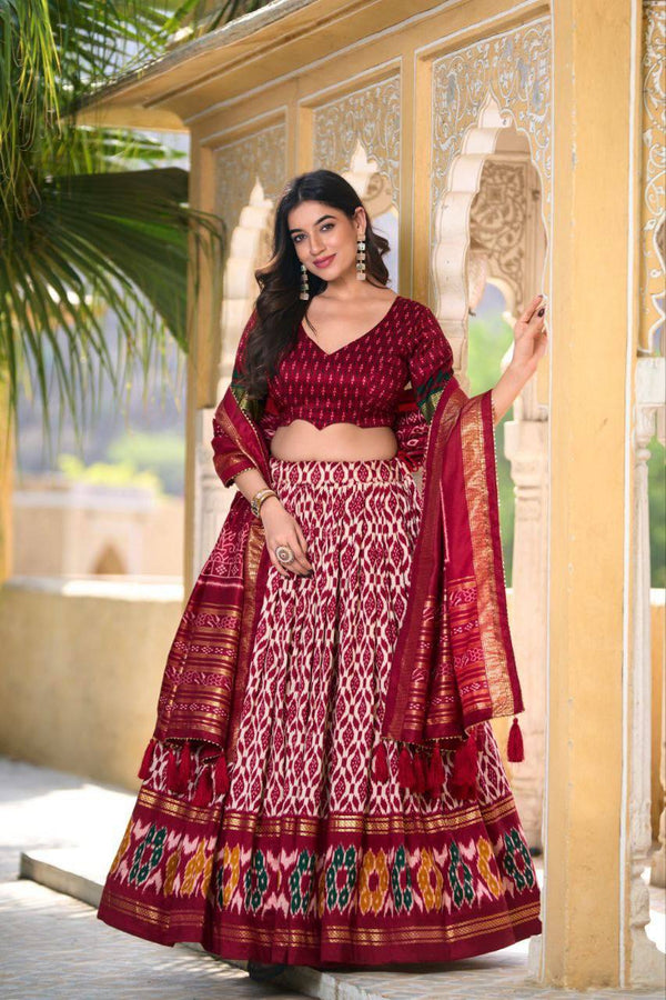 Tussar Silk Lehenga Set with Ikkat Patola Print & Foil Work – A Timeless Masterpiece