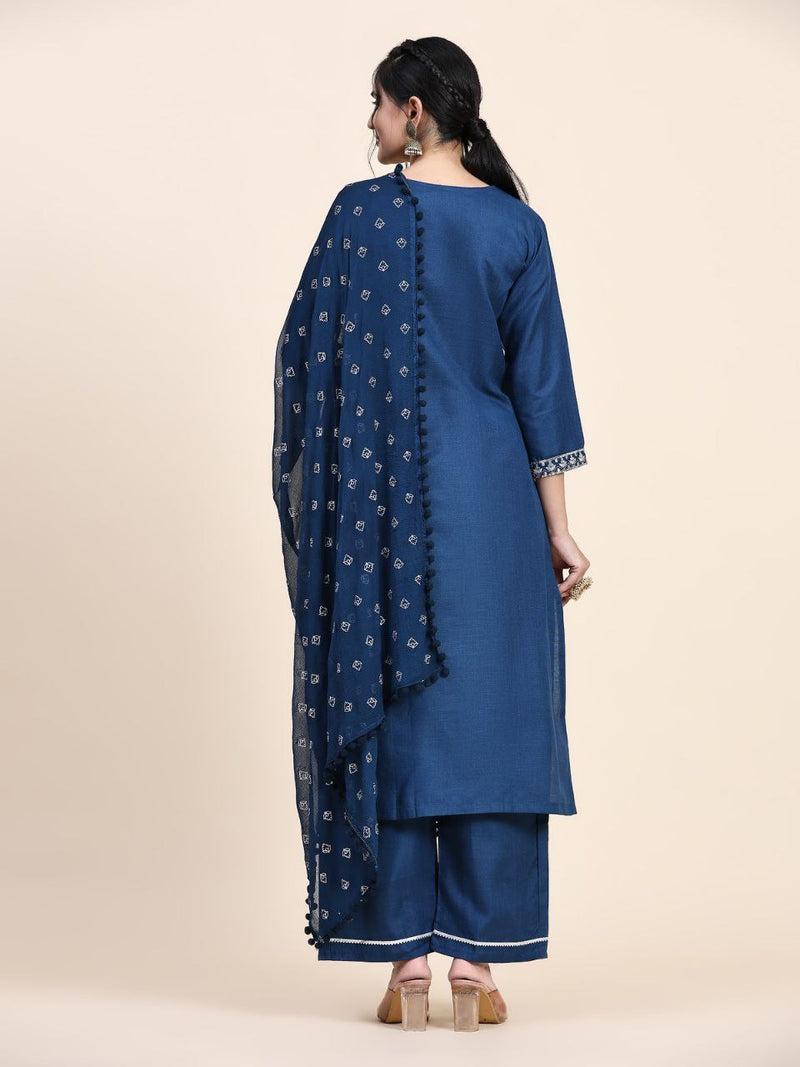 This elegant Designer Kurta Suit Set in a beautiful Rama color