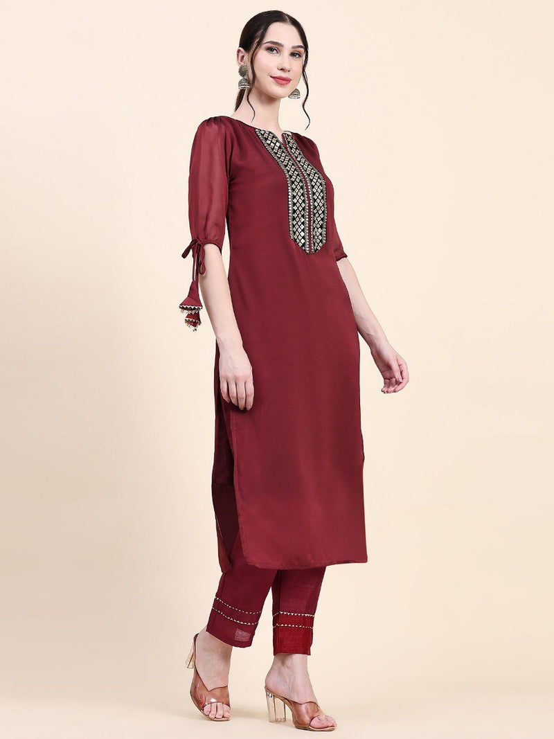 This stunning Designer Kurta Bottom Set in maroon