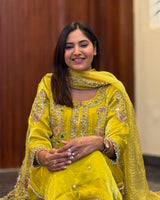 EXCLUSIVE DESIGNER SEQUENCE EMBROIDERY WORK FARSI SALWAAR SUIT WITH DUPATTA ✨