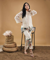 Embroidery Top and Palazzo Co-Ord Set in White Jimmy Choo Fabric