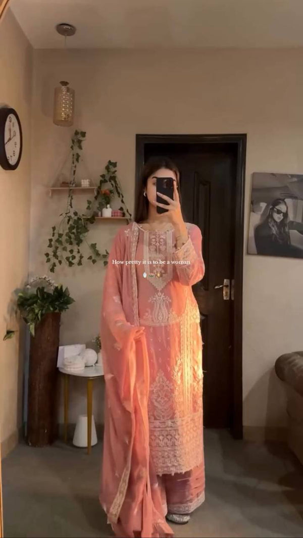 EXCLUSIVE 3 PIECE PLAZZO PAIR WITH DUPATTA IN SEQUENCE EMBROIDERY WORK